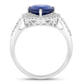 3.47 Ct Pear Ceylon Blue Sapphire and White Diamond Prong 18K White Gold Pave Halo Statement Ring by Fine Color Jewels