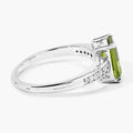1.60 Ct Octagon Green Peridot and Lab Diamond Prong Silver Pave Bridge Ring by Fine Color Jewels