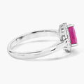 0.80 Ct Pear Pink Ruby & Lab Diamond Prong Sterling Silver Halo Ring by Fine Color Jewels