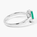 0.65 Ct Pear Green Zambian Emerald & Lab Diamond Prong Silver Halo Ring by Fine Color Jewels