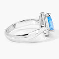 1.30 Ct Oval Swiss Blue Topaz & Lab Diamond Prong Silver Halo Engagement Ring by Fine Color Jewels