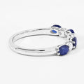 0.88 Ct Oval Blue Sapphire & Lab Diamond Prong Silver Half Eternity Seven Stone Ring by Fine Color Jewels