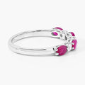0.80 Ct Oval Pink Ruby & Lab Diamond Prong Silver Half Eternity Seven Stone Ring by Fine Color Jewels