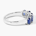 1.25 Ct Oval Blue Sapphire & Lab Diamond Prong Silver Half Eternity Band Five Stone Ring by Fine Color Jewels