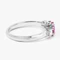 0.62 Ct Oval Pink Ruby & Lab Diamond Prong Silver Graduated Five Stone Ring by Fine Color Jewels