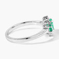 0.74 Ct Oval Green Zambian Emerald & Lab Diamond Prong Silver Three Stone Cocktail Ring by Fine Color Jewels