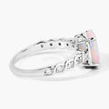 1.56 Ct Oval White Ethiopian Opal and Lab Diamond Prong Silver Bridge Ring by Fine Color Jewels