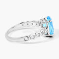 2.55 Ct Oval Swiss Blue Topaz and Lab Diamond Prong Silver Bridge Ring by Fine Color Jewels