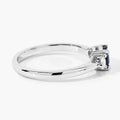 0.65 Ct Round Blue Sapphire and Lab Diamond Prong Silver Three Stone Promise Ring by Fine Color Jewels