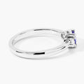 0.47 Ct Round Violet Tanzanite & Lab Diamond Prong Silver Three Stone Ring by Fine Color Jewels