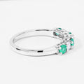 0.40 Ct Round Green Zambian Emerald and Lab Diamond Prong Silver 7 Stone Half Eternity Ring by Fine Color Jewels