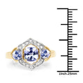 1.58 Ct Cushion Violet Tanzanite Prong Yellow Gold Plated Silver Halo Three Stone Ring by Fine Color Jewels