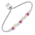 1.09 Ct Heart Pink Ruby Prong Silver Bolo Adjustable Bracelet by Fine Color Jewels