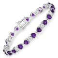 9.46 Ct Heart Purple Amethyst and Diamond Silver Tennis Bracelet by Fine Color Jewels