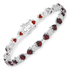 11 Ct Heart Red Garnet and Diamond Prong Silver Tennis Bracelet