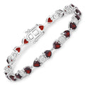 11 Ct Heart Red Garnet and Diamond Prong Silver Tennis Bracelet by Fine Color Jewels