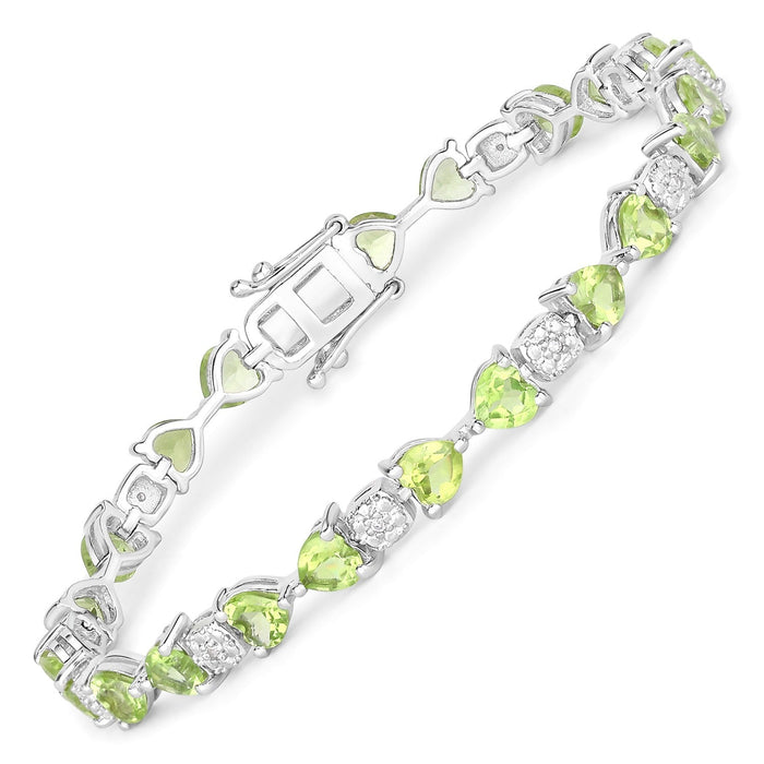 9.68 Ct Heart Green Peridot & Diamond Prong Silver Tennis Bracelet by Fine Color Jewels