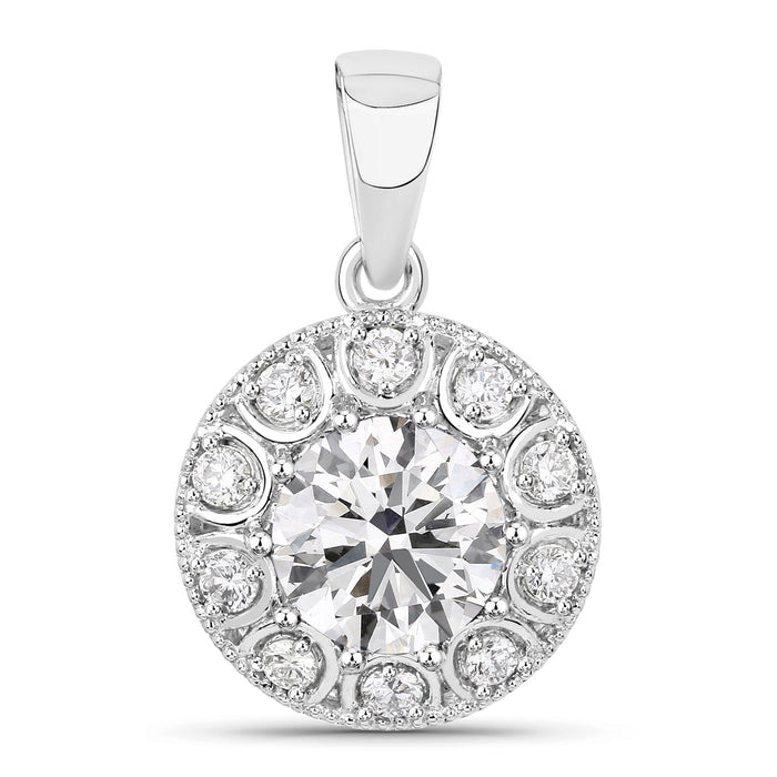 2.32 Ct Round Lab Grown Diamond Prong Platinum Bridal Halo Floral Pendant by Fine Color Jewels