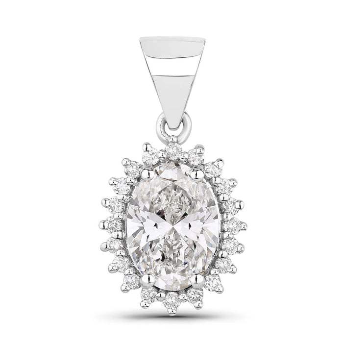 1.23 Ct Oval Lab Grown Diamond Prong Platinum Bridal Floral Halo Pendant by Fine Color Jewels