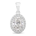 Lab Grown Diamond Prong Bridal Oval Halo Platinum Pendant by Fine Color Jewels