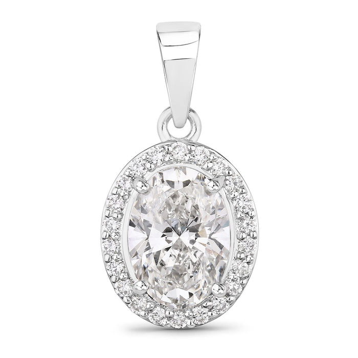 Lab Grown Diamond Prong Bridal Oval Halo Platinum Pendant by Fine Color Jewels