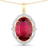 Genuine Rubellite and White Diamond 14K Yellow Gold Oval Pendant