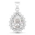 3.56 Ct Pear Lab Diamond Prong Platinum Halo Floral Teardrop Bridal Pendant by Fine Color Jewels