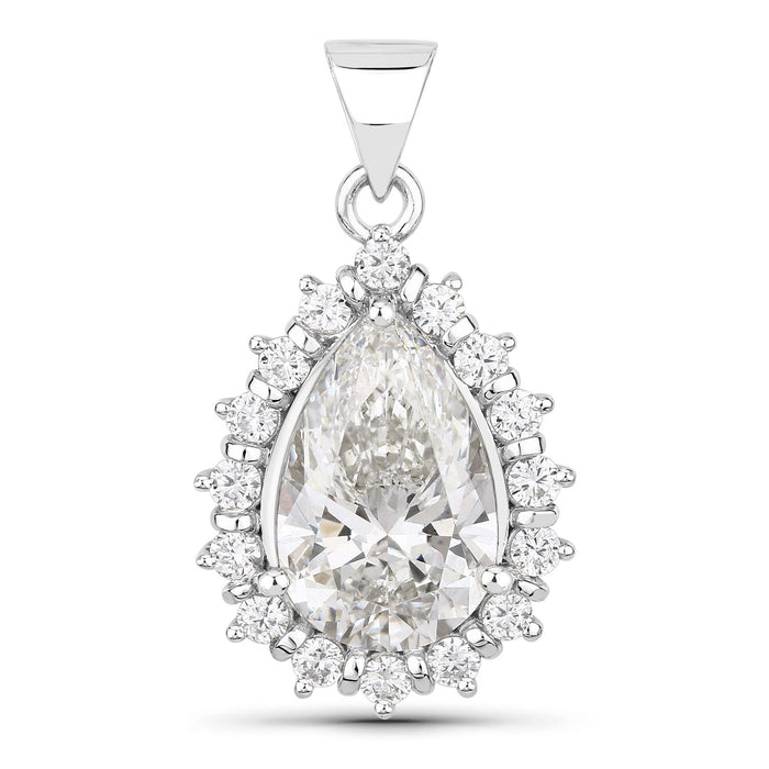 3.56 Ct Pear Lab Diamond Prong Platinum Halo Floral Teardrop Bridal Pendant by Fine Color Jewels