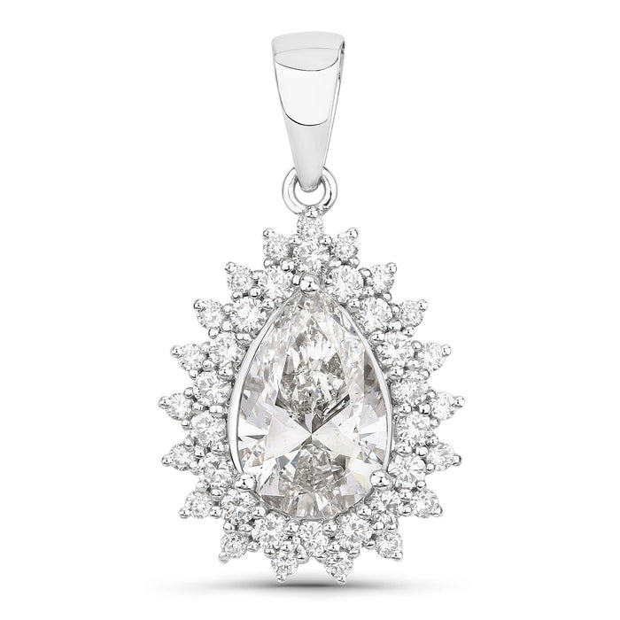 3.90 Ct Pear Shaped Lab Diamond Prong Platinum Bridal Floral Halo Teardrop Pendant by Fine Color Jewels