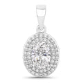 0.92 Ct Oval Lab Grown Diamond Prong Platinum Double Halo Bridal Pendant by Fine Color Jewels