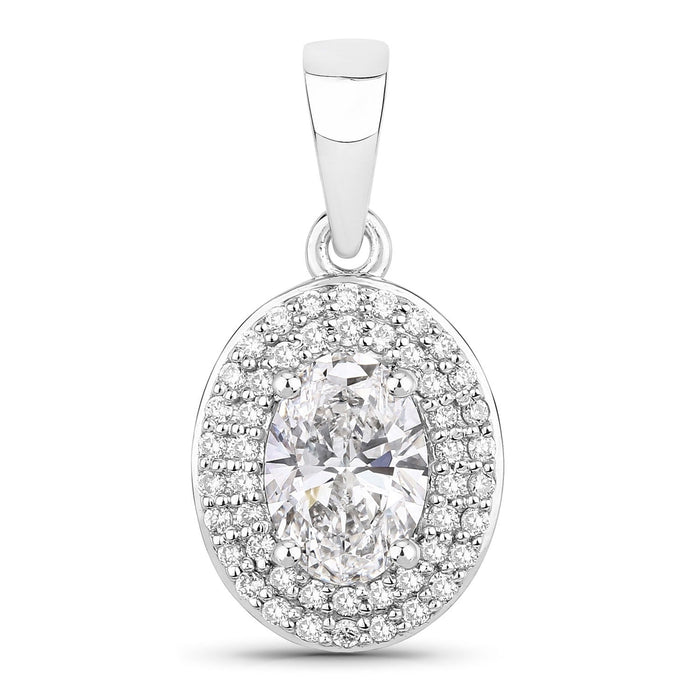 0.92 Ct Oval Lab Grown Diamond Prong Platinum Double Halo Bridal Pendant by Fine Color Jewels