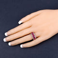 1.50 Ct Oval Pink Ruby & Diamond Prong Silver Five Stone Halo Ring by Fine Color Jewels