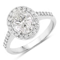 1.98 Ct Oval Lab Diamond Platinum Prong Halo Bridal Cathedral Ring with Pave Band by Fine Color Jewels