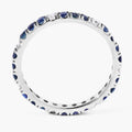 1.01 Ct Round Blue Sapphire and Lab Diamond Prong Silver Eternity Band Ring by Fine Color Jewels