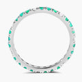 0.75 Ct Round Green Zambian Emerald and Lab Diamond Prong Silver Eternity Band Ring by Fine Color Jewels