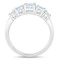 0.82 Ct Round Blue Aquamarine & Lab Diamond Prong Silver Five Stone Eternity Ring by Fine Color Jewels