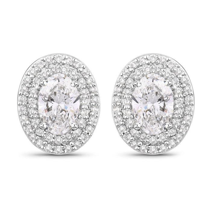 1.32 Ct. Oval Lab Grown Diamond Prong Platinum Double Bridal Halo Stud Earrings by Fine Color Jewels