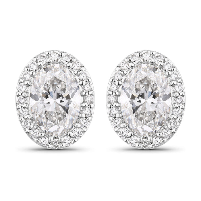 1.76 Ct Oval Lab Grown Diamond Prong Platinum Bridal Halo Stud Earrings by Fine Color Jewels