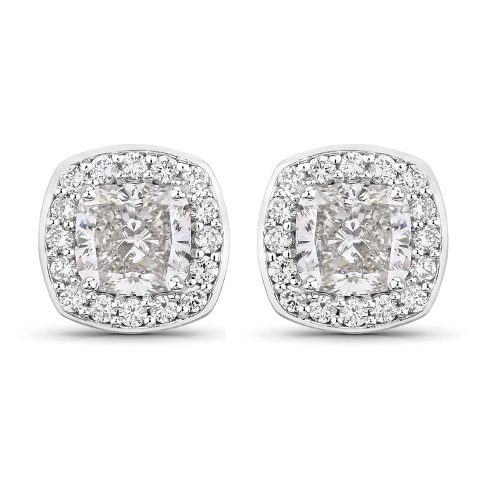 Cushion Lab Grown Diamond Prong Platinum Bridal Halo Stud Earrings by Fine Color Jewels