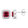 2.48 Ct Octagon Red Rubellite & Lab Diamond Prong 14K Gold Stud Earrings by Fine Color Jewels