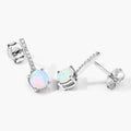 1.00 Ct Round White Ethiopian Opal & Lab Diamond Prong Silver Dangle Earrings by Fine Color Jewels