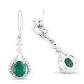 0.60 Ct Oval Green Zambian Emerald & Diamond Prong 14K White Gold Drop Dangle Earrings by Fine Color Jewels