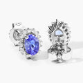 0.88 Ct Oval Violet Tanzanite & Lab Diamond Prong Silver Halo Basket Stud Earrings by Fine Color Jewels