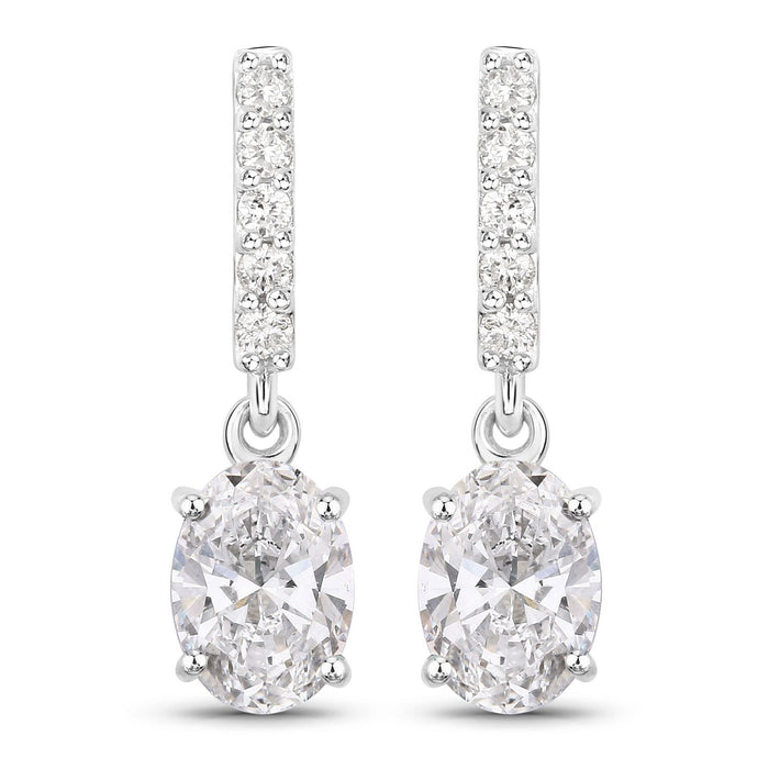 1.64 Ct Oval Lab Grown Diamond Prong Platinum Dangle Drop Bridal Earrings by Fine Color Jewels