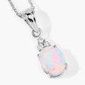 1.56 Ct oval white Ethiopian Opal and Lab Diamond prong Silver Cocktail pendant Necklace by Fine Color Jewels