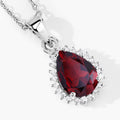1.80 Ct pear red Mozambique Garnet and Lab Diamond prong Silver Halo teardrop pendant Necklace by Fine Color Jewels