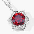 2.25 Ct round red Mozambique Garnet and Lab Diamond prong Silver flower pendant Necklace by Fine Color Jewels