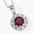 2.25 Ct round red Mozambique Garnet & Lab Diamond prong Silver Halo pendant Necklace by Fine Color Jewels