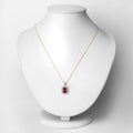 Red Genuine Rubellite and White Diamond 14K Yellow Gold Halo Pendant by Fine Color Jewels