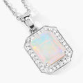 1.21 Ct Octagon White Ethiopian Opal & Lab Diamond Prong Silver Halo Pendant Necklace by Fine Color Jewels